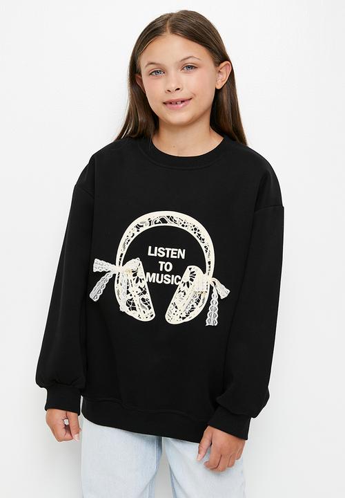 Pop Candy - Lace applique sweatshirt - black