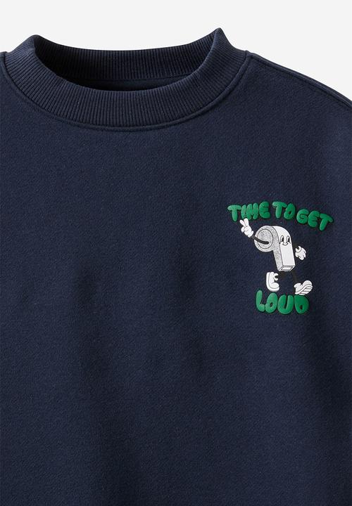 Cotton On - Sammy Oversize Crew - Squid Ink/Blue Hue/Soccer Fun Day