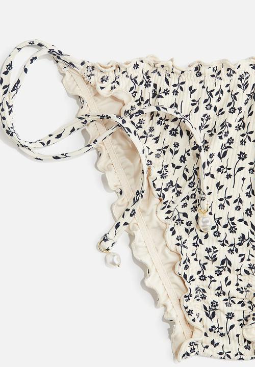 H&M - Tie tanga bikini bottoms - light beige floral 