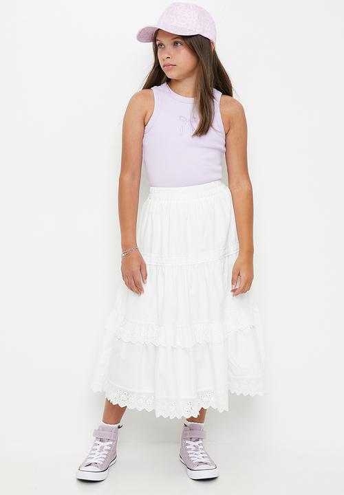 Pop Candy - Broderie tiered maxi skirt - white