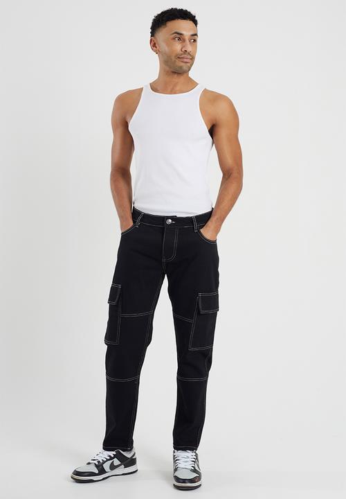 Brave Soul - Loose Fit Cargo Denim Jean - Black Regular Length
