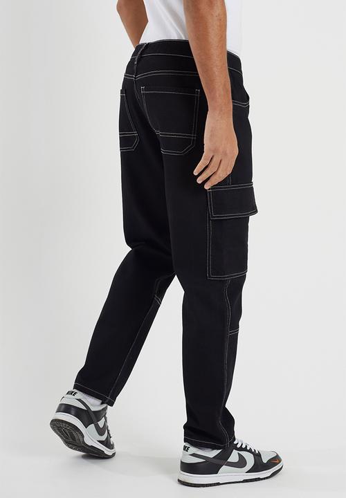 Brave Soul - Loose Fit Cargo Denim Jean - Black Regular Length