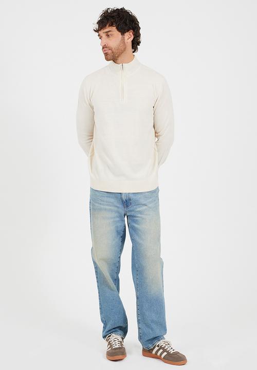 Brave Soul - Ribbed 1/4 Concealed Zip Top - Light Stone