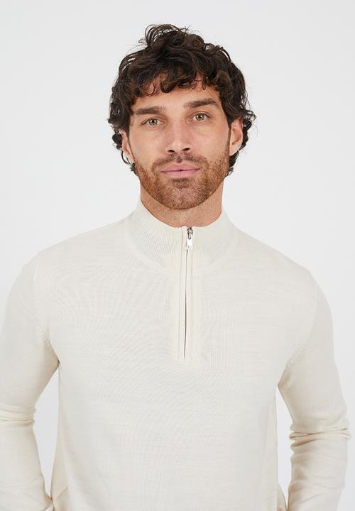 Brave Soul - Ribbed 1/4 Concealed Zip Top - Light Stone