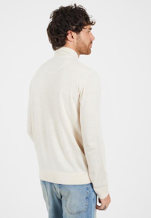 Brave Soul - Ribbed 1/4 Concealed Zip Top - Light Stone