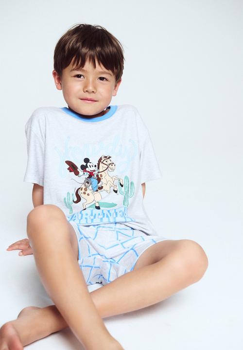Cotton On - Damon Short Sleeve Pyjama Set License - Lcn Dis Cloud Marle/Partner Mickey