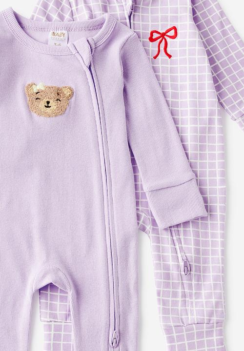 Cotton On - 2 Pk Long Sleeve Zip Romper -vintage lilac  