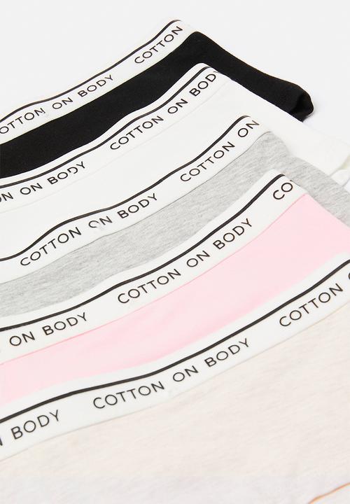 Cotton On - Branded Cotton Cheeky Boyshort 5Pk - Black/Greymrle/White/Blushbride/Bscotchmrle