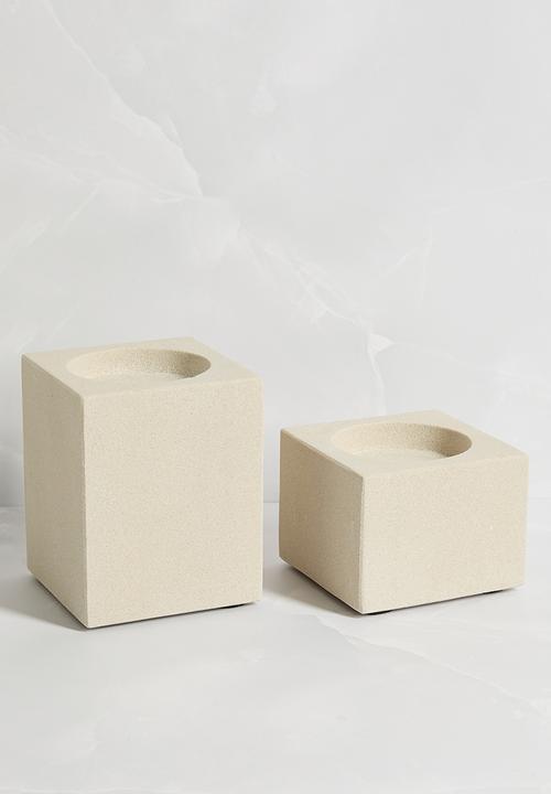 Sixth Floor - Sandstone Candle Holder Set of 2 - Natural