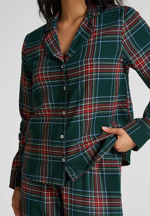 Hunkemoller - Pj ls flannel twill check - green