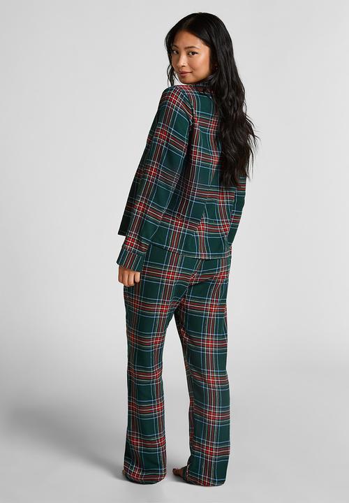 Hunkemoller - Pj ls flannel twill check - green