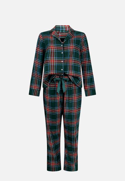 Hunkemoller - Pj ls flannel twill check - green