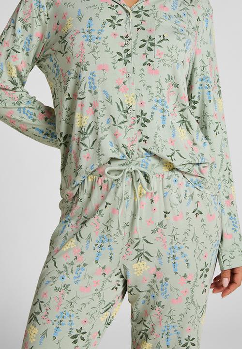 Hunkemoller - Pj jacket jersey dried flower - green