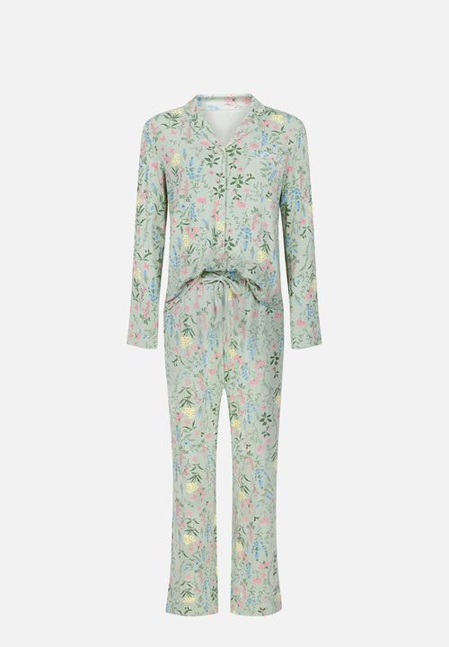 Hunkemoller - Pj jacket jersey dried flower - green
