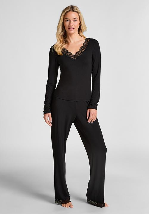 Hunkemoller - Pj ls jersey lace nana - black