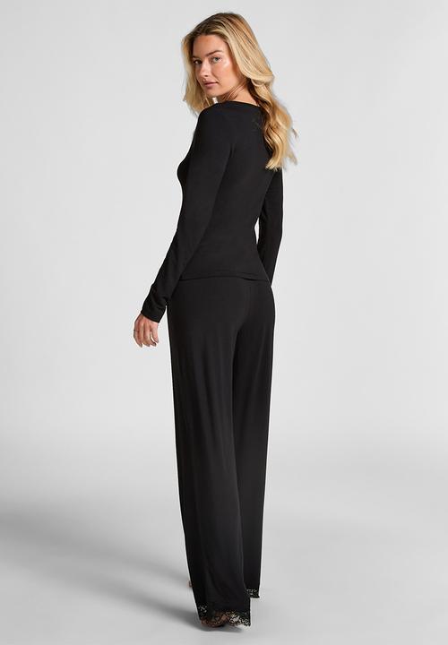 Hunkemoller - Pj ls jersey lace nana - black