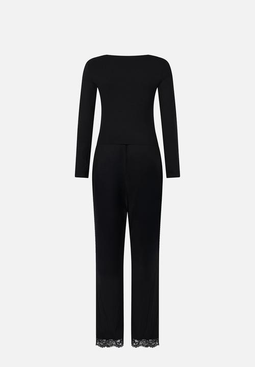 Hunkemoller - Pj ls jersey lace nana - black