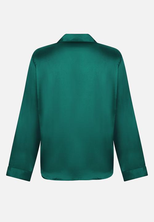 Hunkemoller - Pj ls satin minimal - green