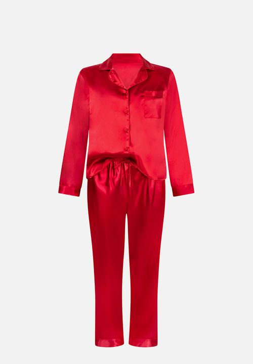 Hunkemoller - Pj ls satin minimal - chilli pepper