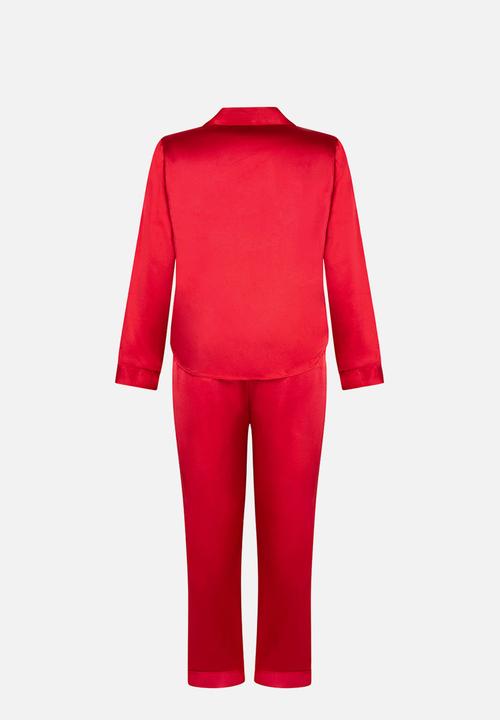 Hunkemoller - Pj ls satin minimal - chilli pepper