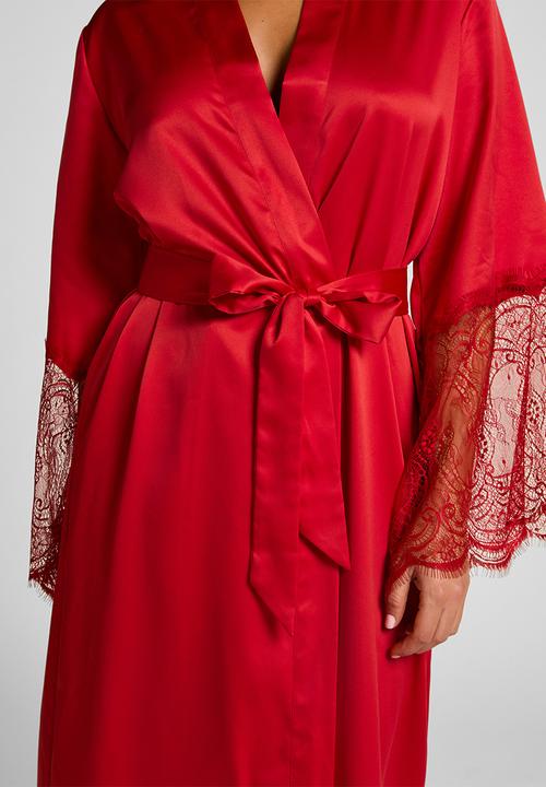Hunkemoller - Kimono long satin lace - chilli pepper