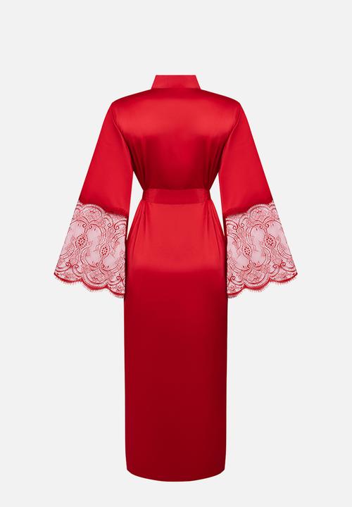 Hunkemoller - Kimono long satin lace - chilli pepper