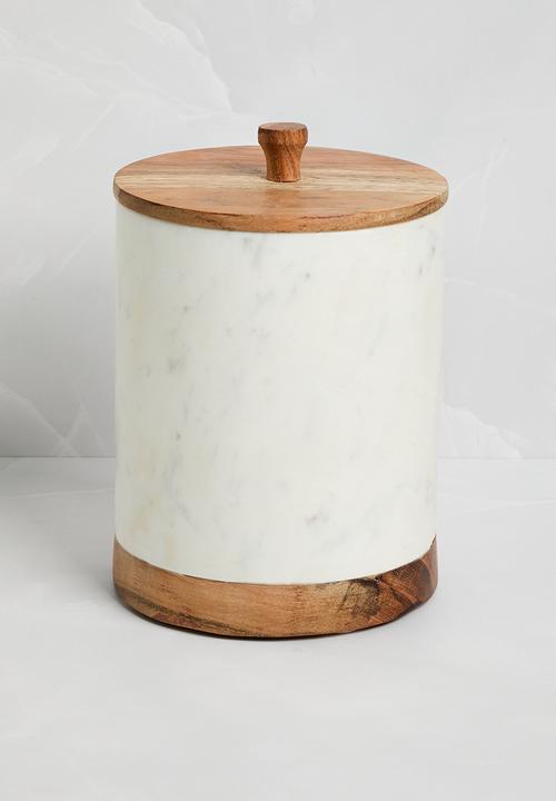 Sixth Floor - Marble & Wood Canister - White