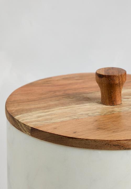 Sixth Floor - Marble & Wood Canister - White