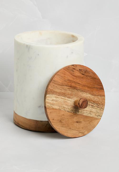Sixth Floor - Marble & Wood Canister - White