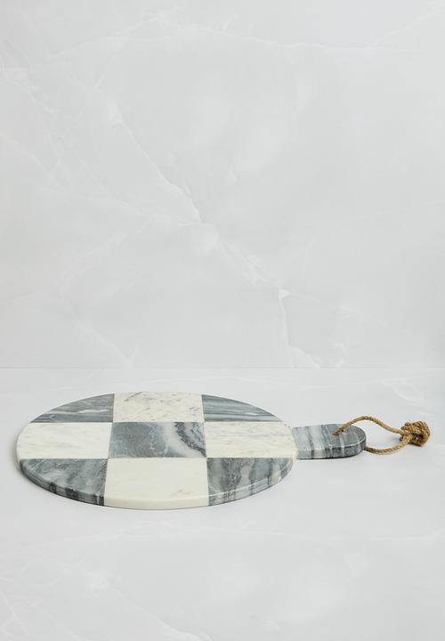 Sixth Floor - Round Checker Marble Chopping Board - Black & White