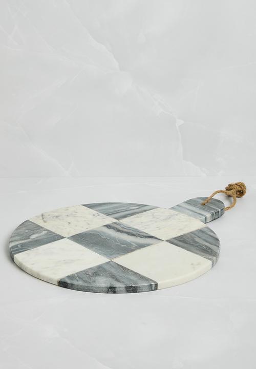 Sixth Floor - Round Checker Marble Chopping Board - Black & White