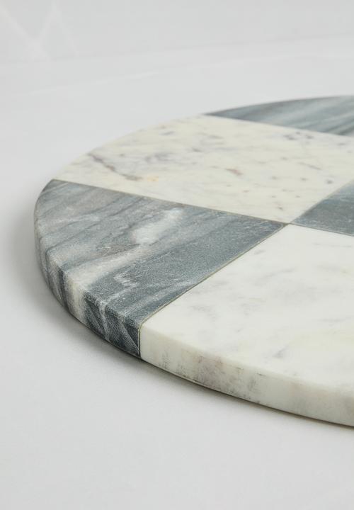 Sixth Floor - Round Checker Marble Chopping Board - Black & White