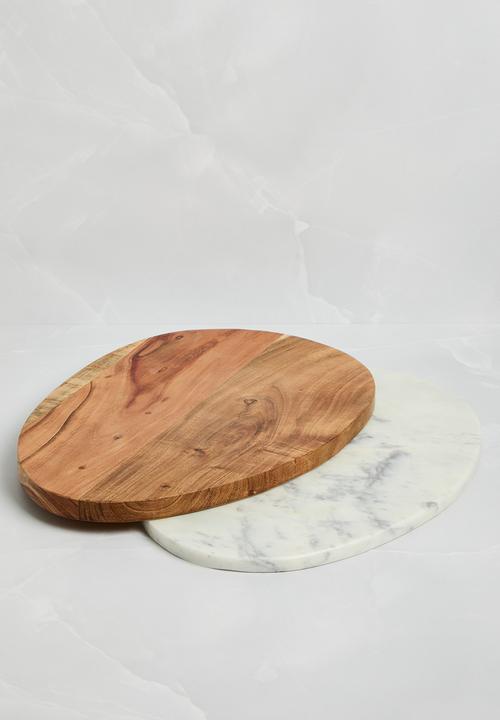 Oblong Marble & Wood Chopping Board Set of 2 - Natural