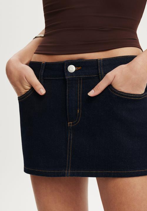Cotton On - Micro low denim skirt - aries blue