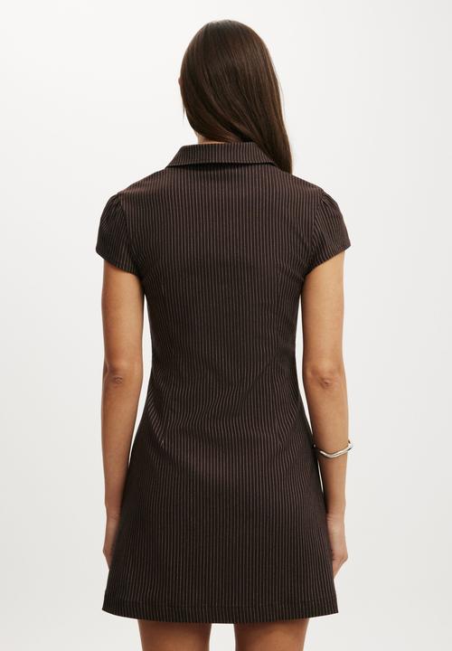 Nico stretch mini dress - bonnie pinstripe dark oak