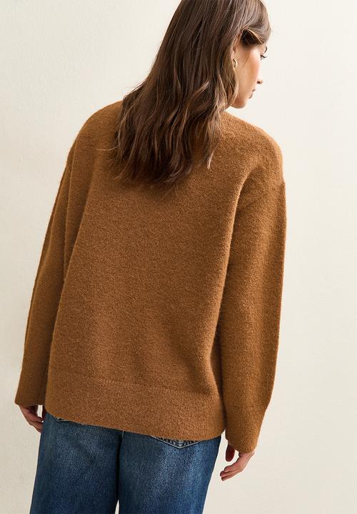 New Look -  Longline Stand Neck Jumper - tan