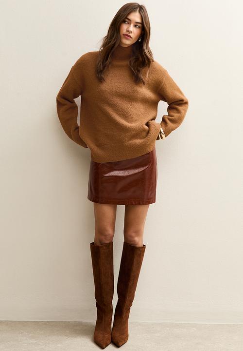 New Look -  Longline Stand Neck Jumper - tan