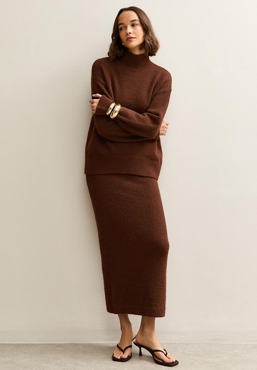 New Look -  Longline Stand Neck Jumper - dark brown