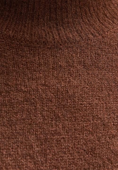 New Look -  Longline Stand Neck Jumper - dark brown