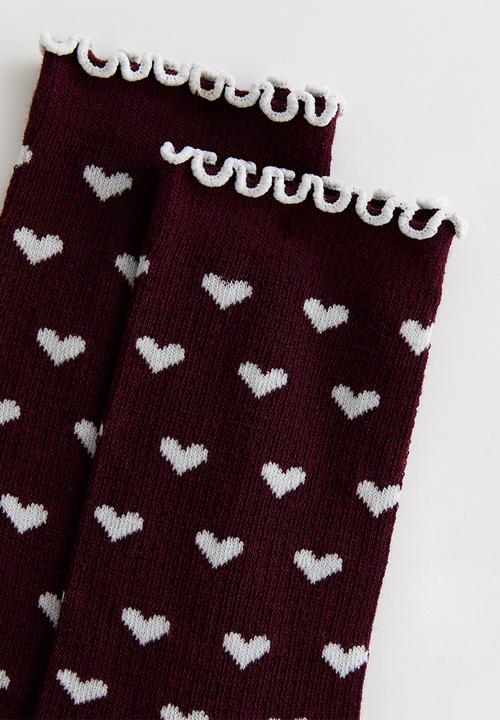 New Look - AOP heart frill socks - burgundy