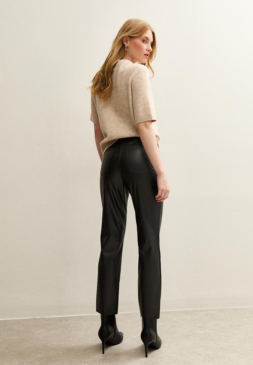 New Look - Faux Leather Straight Leg Trousers - black