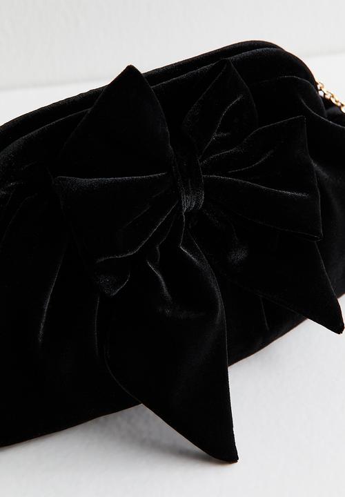 New Look - Bow velvet slouch clutch - black