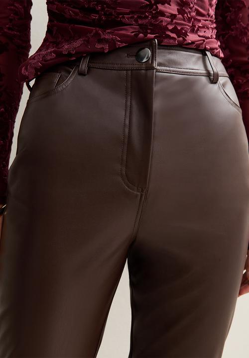 New Look - Faux Leather Straight Leg Trousers - dk brown