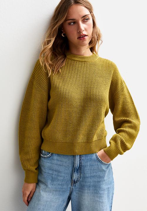 Ribbed Crew Neck Knit Jumper - mid green