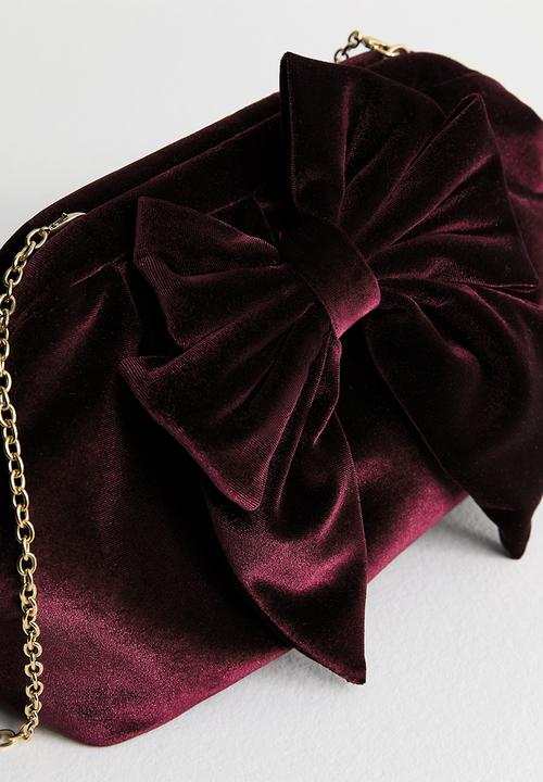 New Look - Bow velvet slouch clutch - burgundy