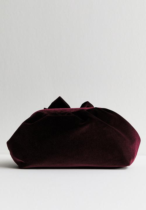 New Look - Bow velvet slouch clutch - burgundy