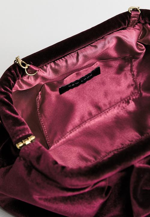 New Look - Bow velvet slouch clutch - burgundy