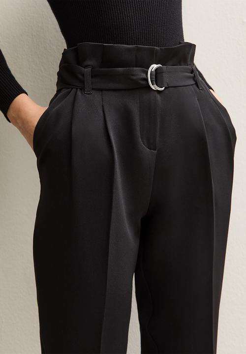 New Look - Belted Paperbag Waist Trousers - black