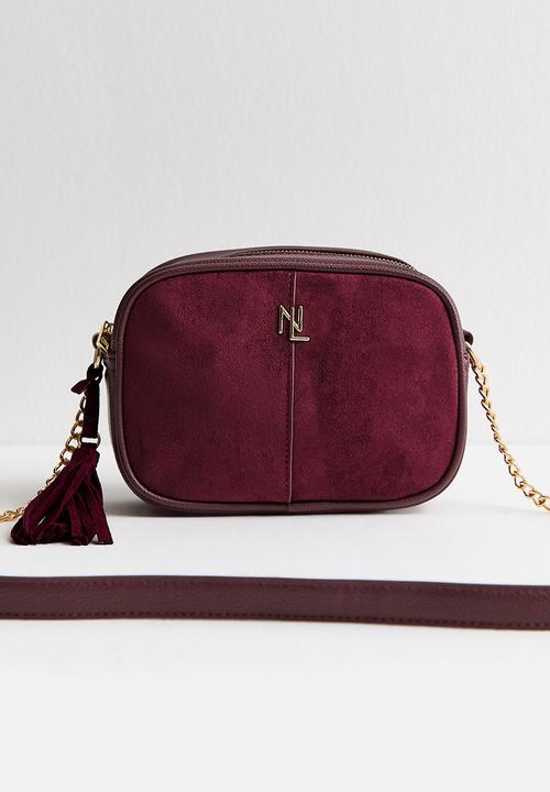 Thea suedette panel crossbody bag-burgundy- Red