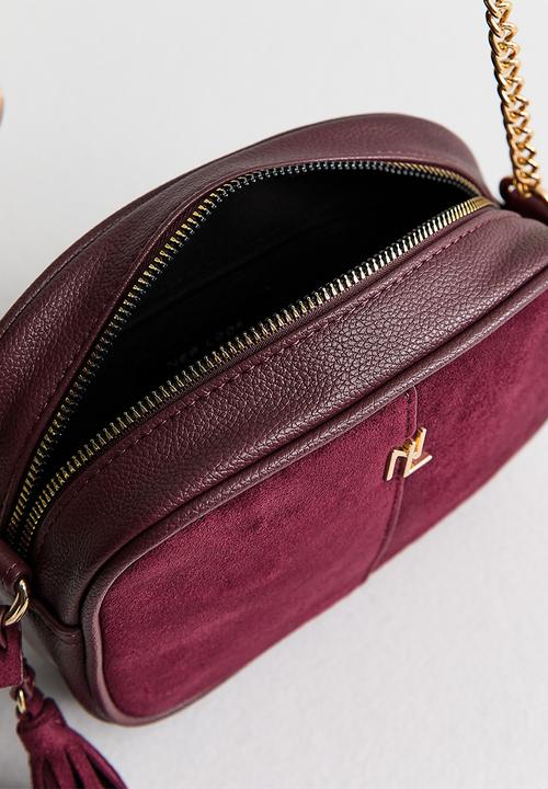 Thea suedette panel crossbody bag-burgundy- Red